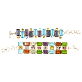 (2 Pc) Sterling Silver & Semi Precious Stone Bracelets