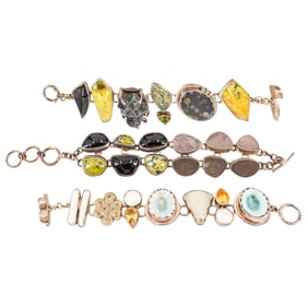 (3 Pc) Sterling Silver & Semi Precious Stone Bracelets Grouping