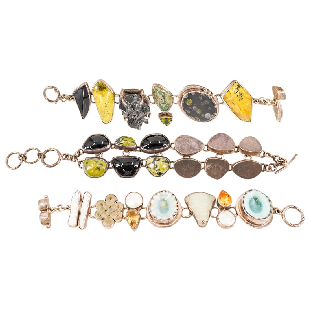 (3 Pc) Sterling Silver & Semi Precious Stone Bracelets Grouping (1 of 10)