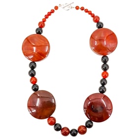 Carnelian & Onyx Beaded Costume Jewelry Necklace