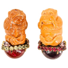 (2 Pc) Iradj Moini Costume Jewelry Monkey Brooches