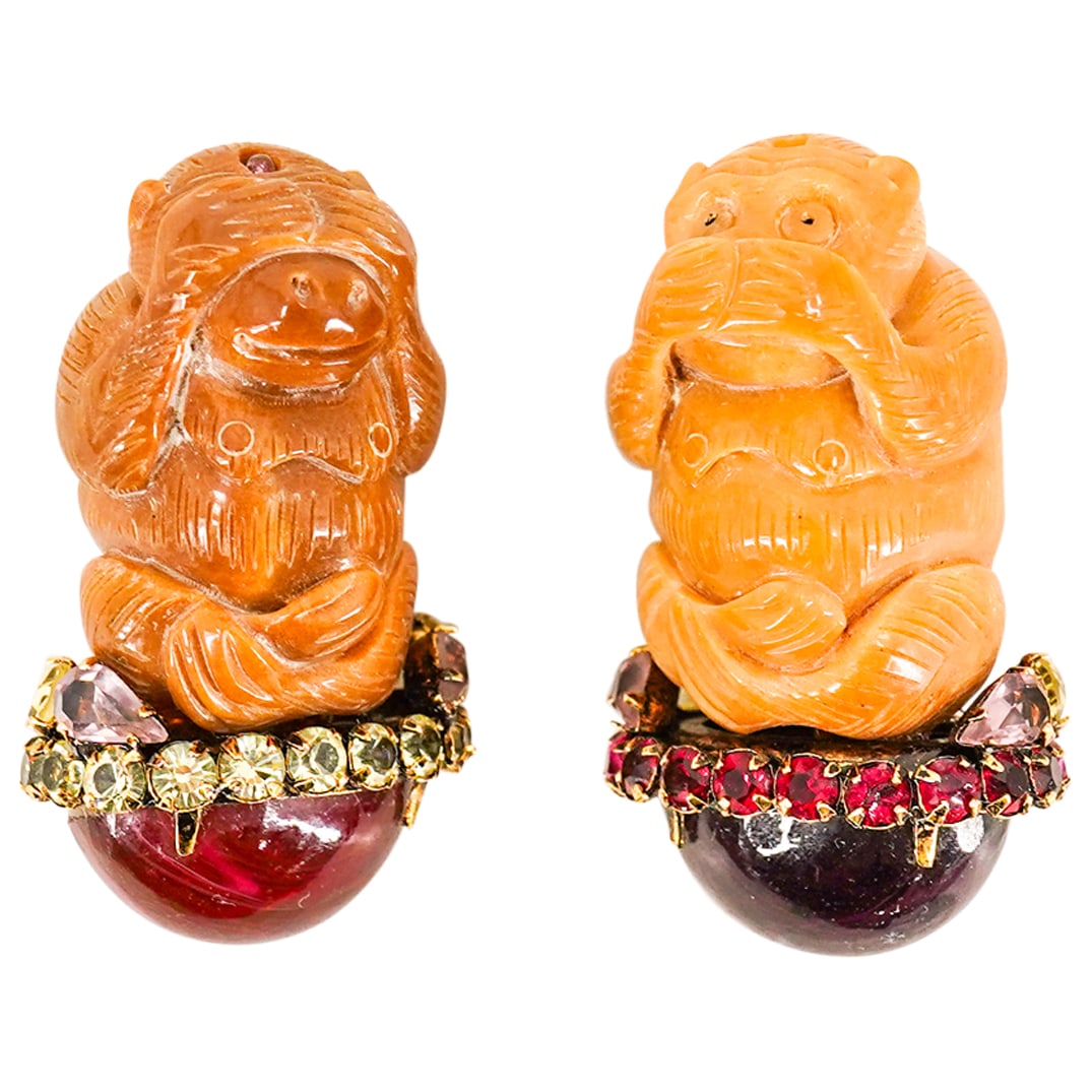 (2 Pc) Iradj Moini Costume Jewelry Monkey Brooches (1 of 13)