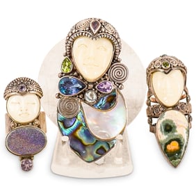 (3 Pc) Sajen Sterling Silver Pendant/Brooch & Rings Set