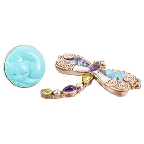 (2 Pc) Sajen Sterling Silver Pendant/Brooch & Ring Set