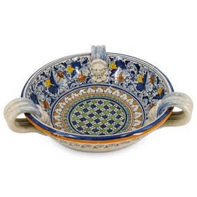Italian Majolica Hand Painted Ceramic Wash Bowl
