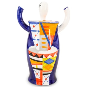 Spanish Benlloch Hand Painted Ceramic Lidded Handled Pot