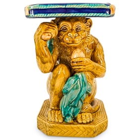 Vintage Italian Majolica Ceramic Monkey Pedestal