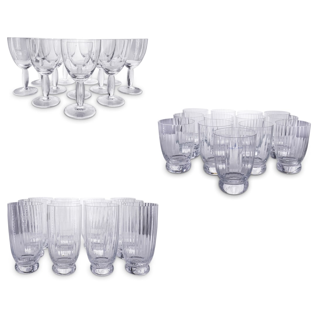 (37 Pc) Villeroy & Boch Crystal "New Cottage" Stemware Set: DESCRIPTION: (37 Pc) Villeroy & Boch Crystal Stemware Set in the "New Cottage" pattern. Depicting clear crystal and ribbed pattern. Marked with Villeroy & Boch hallmark. This set includes: (12 Pc) Vil
