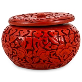 Chinese Cinnabar Rounded Box W/ Lid