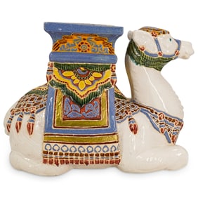 Polychrome Ceramic Camel Garden Seat