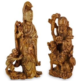 (2 Pc) Antique Chinese Soapstone Deities