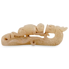 Chinese "Boy Atop A Dragon" Jade Carving