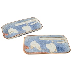 Pair of Japanese Arita Porcelain Rectangular Sushi Trays