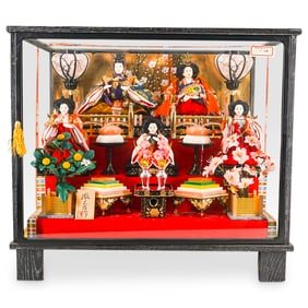 Three Tiered Hinamatsuri Display Case W/ Dolls