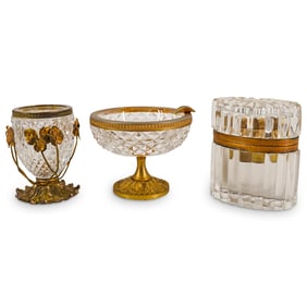 (3 Pc) Gilt Bronze & Glass Desk Articles Grouping