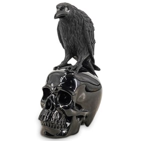 Obsidian Skull And Raven Memento Mori
