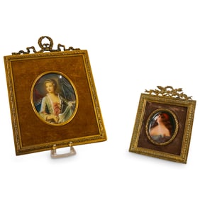 (2 Pc) Antique European 19th Cent. Small Portrait Paintings