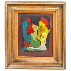 Signed Mid Century Abstract Oil On Canvas