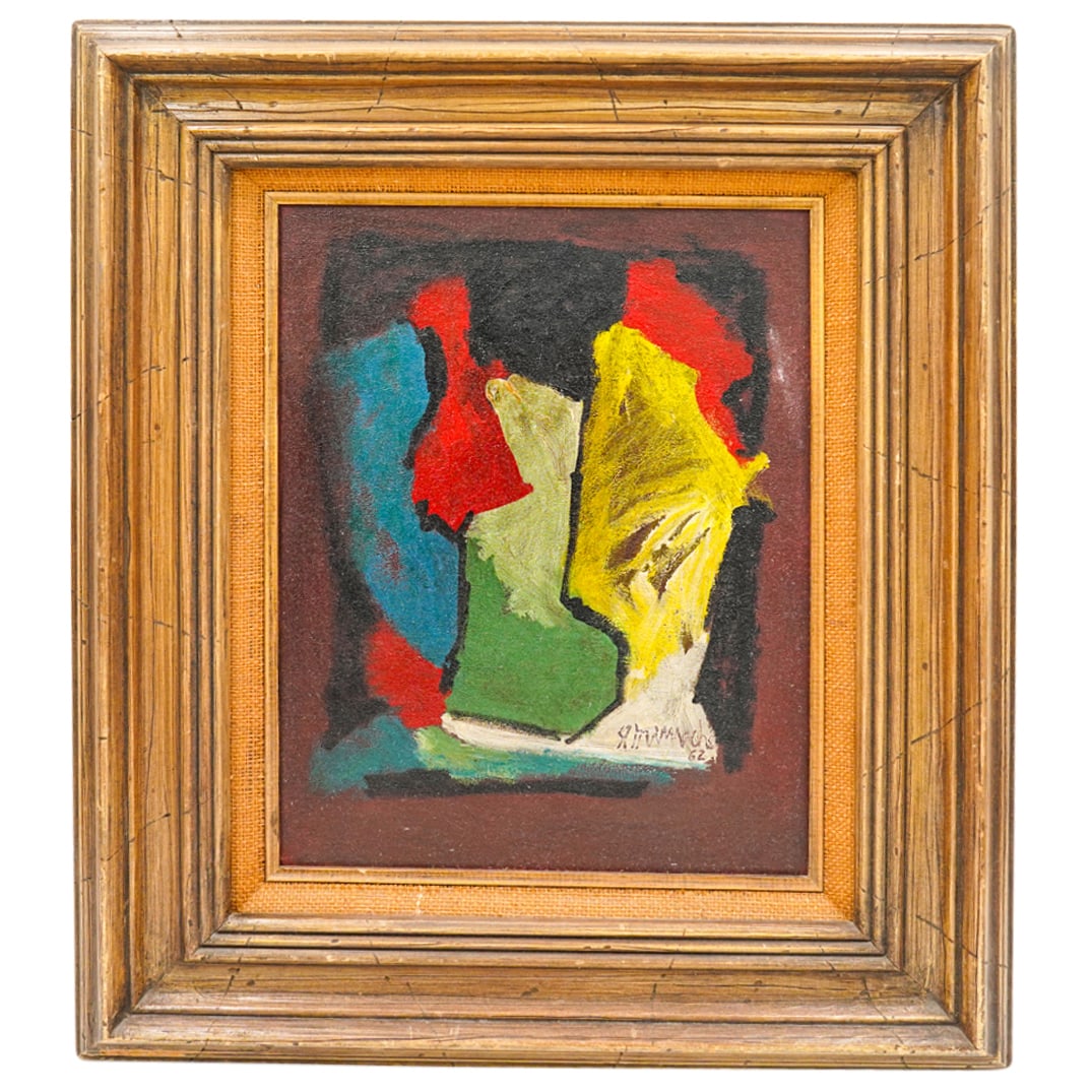 Signed Mid Century Abstract Oil On Canvas (1 of 6)