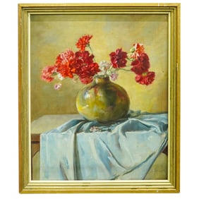 Signed H. Bruckner Still Life Oil On Board Painting