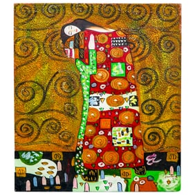 In The Style Of "The Kiss" By Gustav Klimt Painting On Canvas