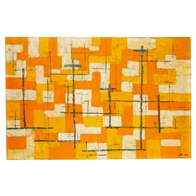 Mid Century Abstract Oil On Canvas Painting