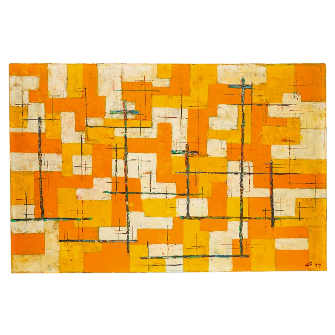 Mid Century Abstract Oil On Canvas Painting (1 of 7)