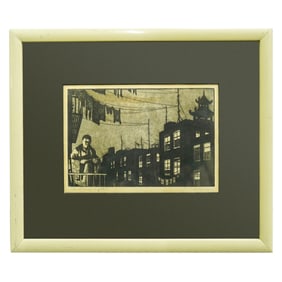 Nat Levy (1896-1984) "Chinatown Lights" Etching