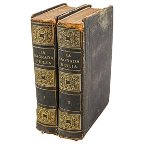 (2 Pc) Antique 1867 Spanish Language Holy Bible