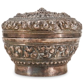 Antique Indian Repousse Lidded Silver Box