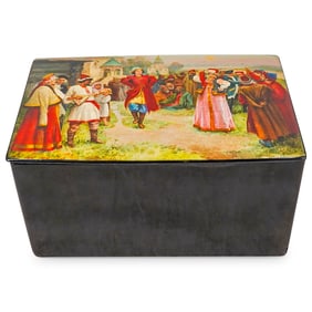 Large Russian Vishnyakov Lacquer Papier Mache Box