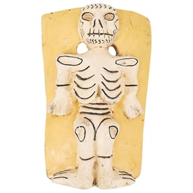 Latin American Carved Wood Skeleton Plaque