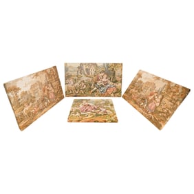 (4 Pc) French Pastoral Themed Small Tapestries Grouping