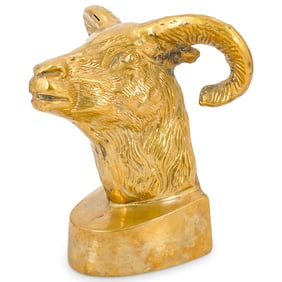 Polished Brass Textured Horned Ram Head Sculpture