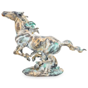 Mixed Metal Galloping Horse Desk Sculpture