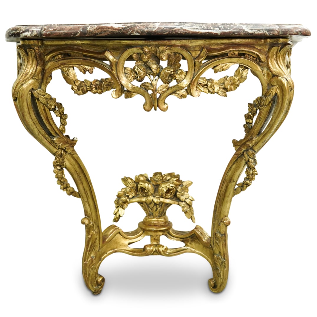 Louis XV Style Giltwood & Rouge Marble Console Table (1 of 20)