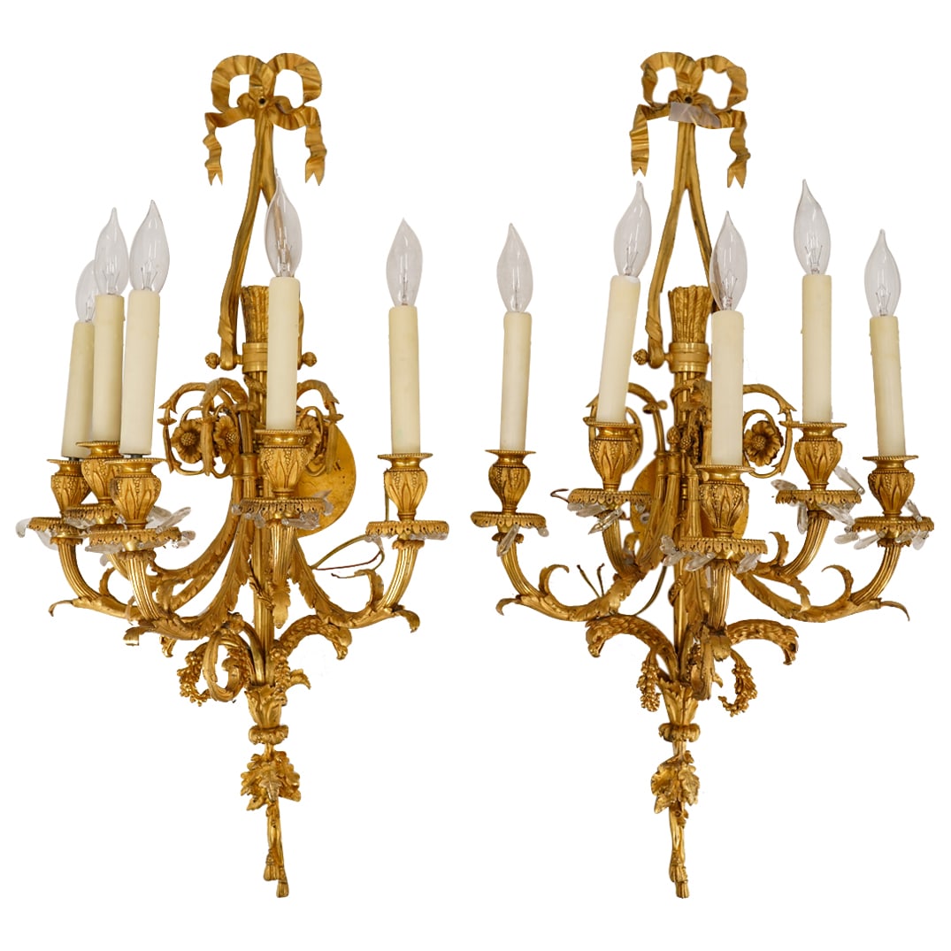Pair Louis XVI Style Five Light Sconces (1 of 9)