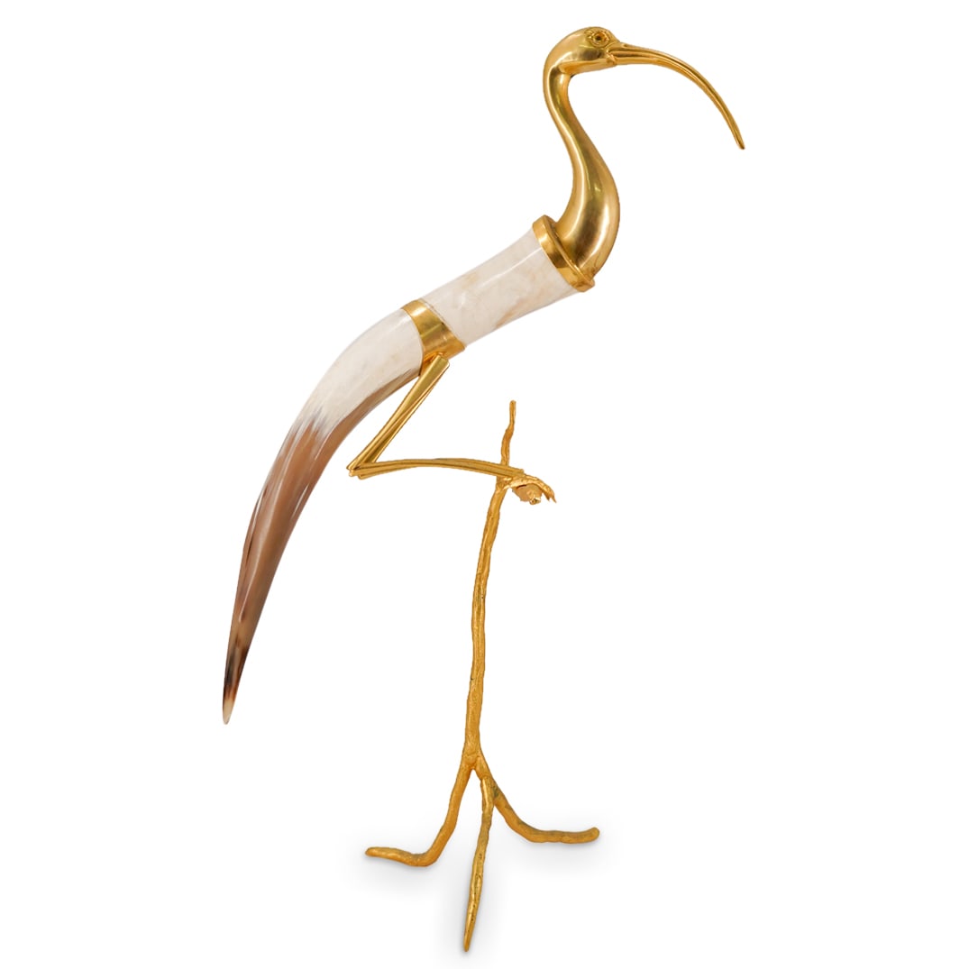 Italian Mid-Century Hauy Pouigo Brass & Horn Bird Sculpture (1 of 2)