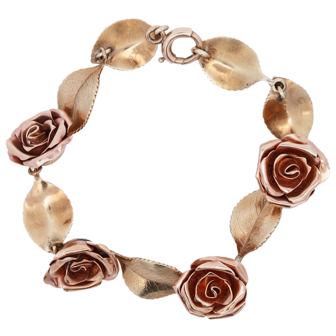 14k Yellow Gold Leaf & Rose Bracelet (1 of 5)