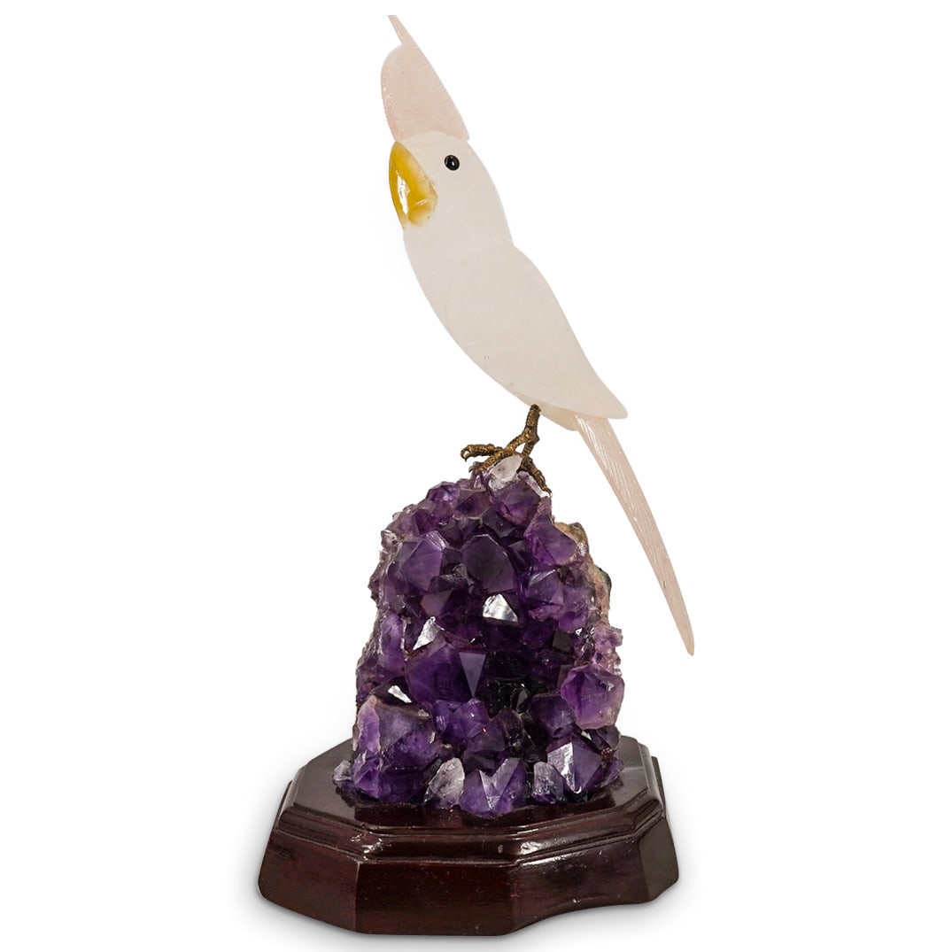 Large Carved Crystal Parrot On Amethyst Sculpture (1 of 13)