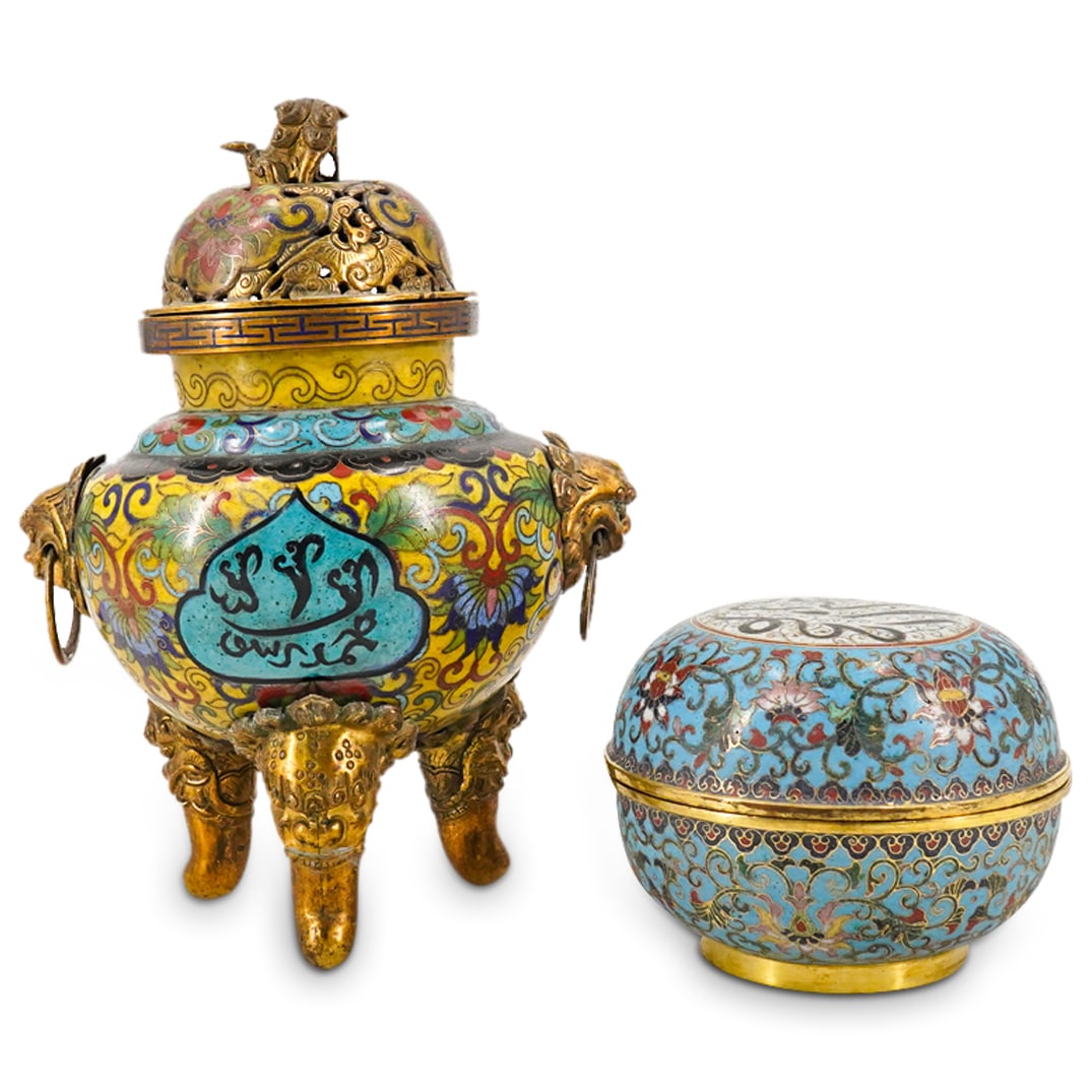 (2 Pc) Chinese Cloisonne Islamic Market Box And Censer (1 of 19)