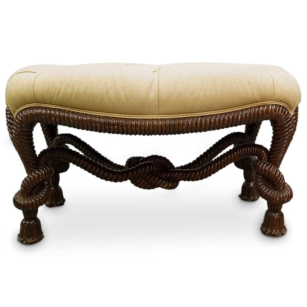 French Fine Carved Wood Rope & Tassel Ottoman (1 of 13)