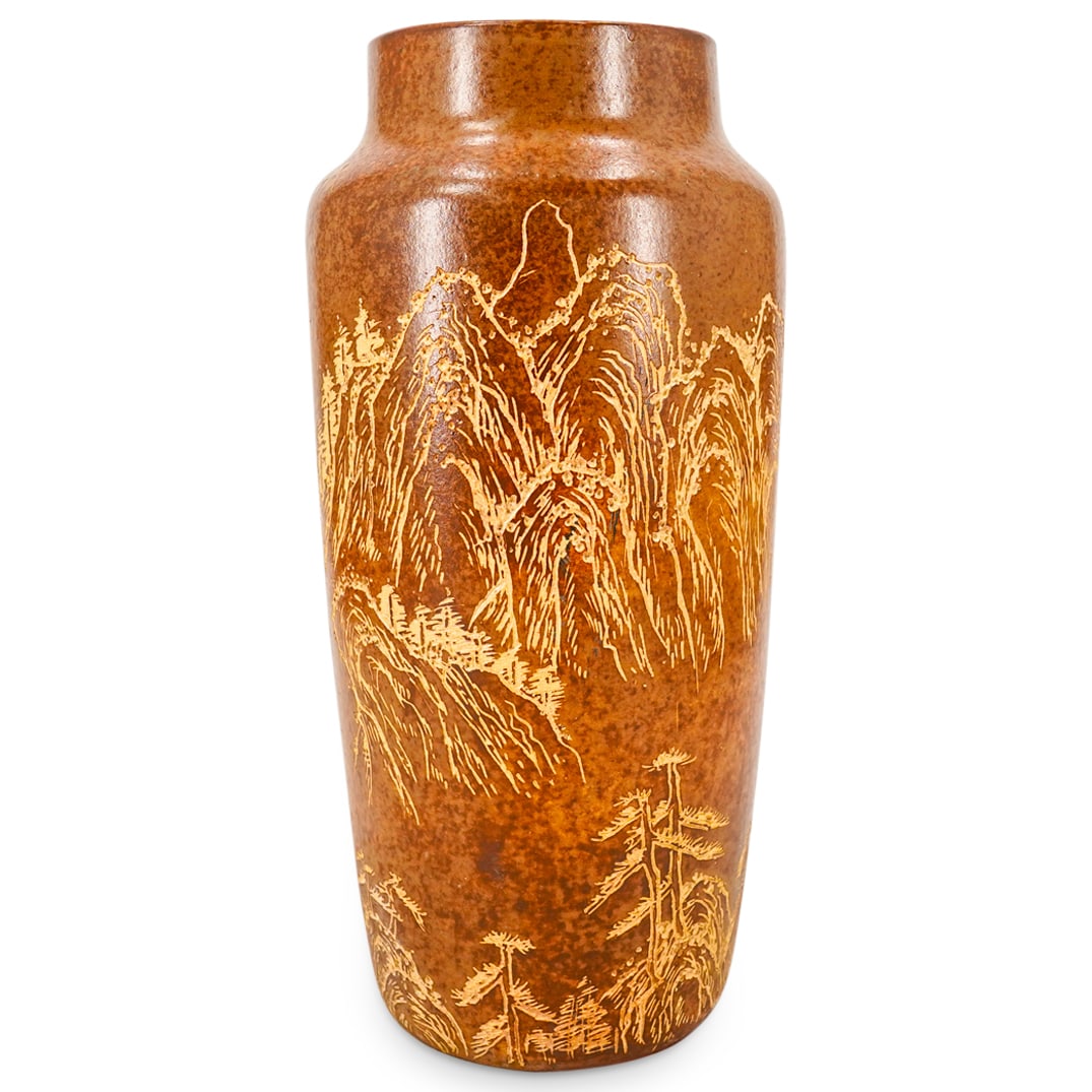 20th. Cent. Art Pottery Etched Decorated Brown Vase (1 of 6)
