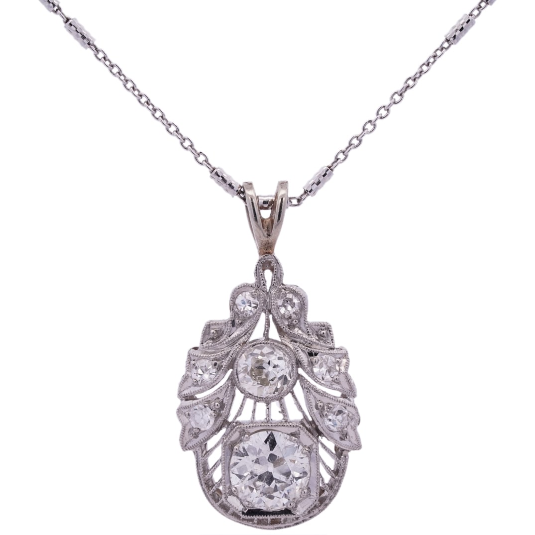Art Deco Platinum/14k Gold and 1ct Diamond Necklace (1 of 4)
