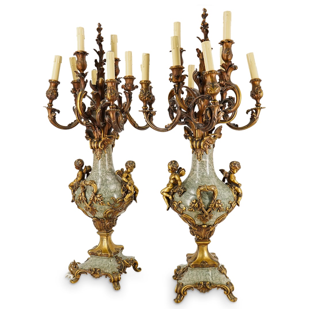 Pair Antique Susse Freres Marble & Dore Bronze Candelabras (1 of 13)