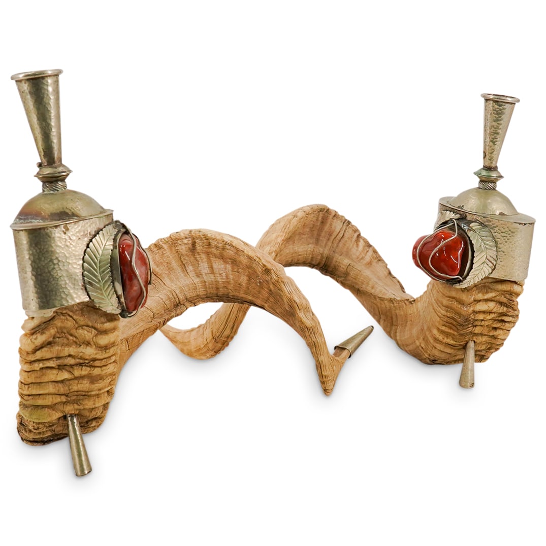 Pair Anthony Redmile Style Horn, Silver Plate & Stone Candlesticks (1 of 15)