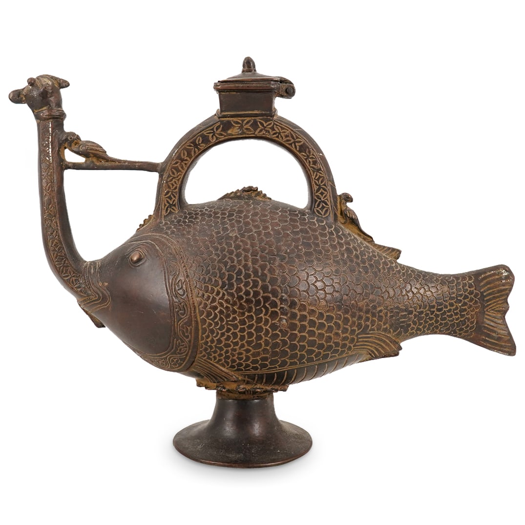 19th Cent. Indian Bronze Fish Ewer (1 of 8)
