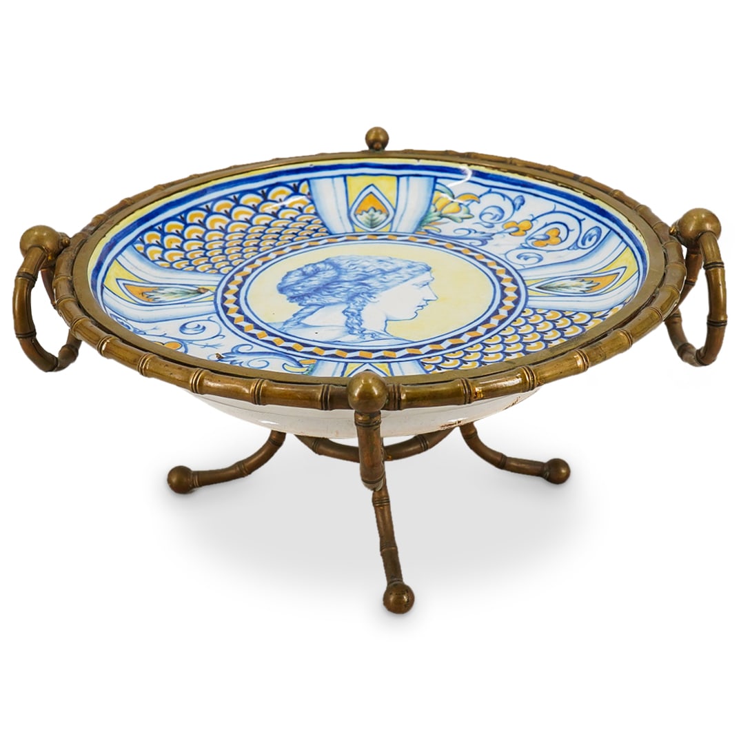 Italian Deruta Majolica Tazza W/ Bronze Frame (1 of 8)