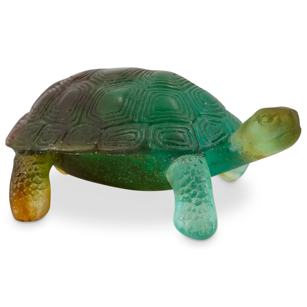 Daum France Green/Amber Turtle Pate-De-Verre Glass Sculpture (1 of 5)