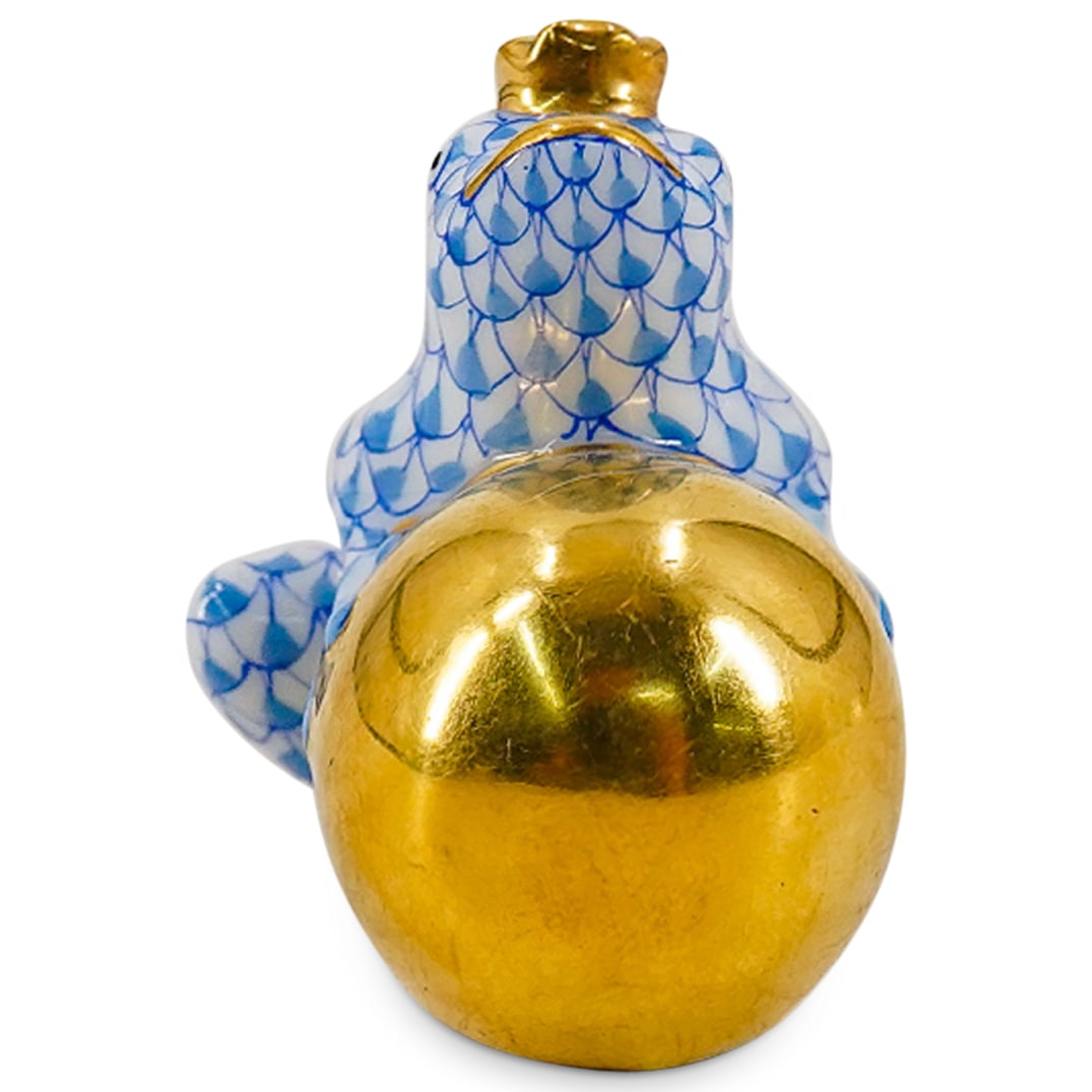 Herend Porcelain "Frog On Ball" Blue Fishnet Figurine (1 of 5)